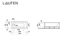 Ванна акрилова Laufen Solutions 170х75 см кутова права з прямокутною панеллю білий H2235050000001
