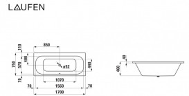 Ванна акрилова Laufen Solutions 170х75 см прямокутна вбудована білий H2235300000001