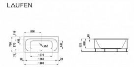 Ванна акриловая Laufen Solutions 170х75 см встраиваемая прямоугольная белый H2235310000001