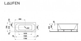 Ванна акрилова Laufen Solutions 170х75 см кутова права з прямокутною панеллю білий H2235350000001