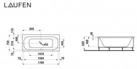 Ванна акриловая Laufen Solutions 170х75 см угловая левая с панелью прямоугольная белый H2235360000001