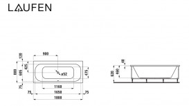 Ванна акрилова Laufen Solutions 180х80 см кутова ліва з прямокутною панеллю білий H2245060000001