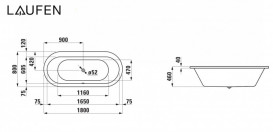 Ванна акрилова Laufen Solutions 180х80 см вбудована овальна білий H2245100000001