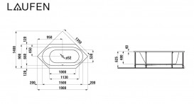 Ванна акрилова Laufen Solutions 190х90 см вбудована шестикутна білий H2255210000001