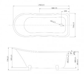 Ванна акриловая отдельно стоящая Volle 176x73 на львиных лапах белый 12-22-706