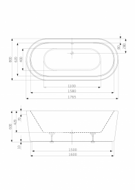 Ванна акрилова окремостояча Roca Eternity 177х80 з панеллю і сифоном click-clack біла A24T442000