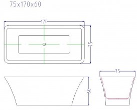 Ванна акриловая отдельностоящая Volle 170х75 с лицевой панелью сифон-автомат белая 12-22-348