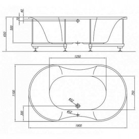 Ванна акриловая овальная Kolpa San Gloriana 190x110 с опорным каркасом, панелью и слив-переливом белый 787068