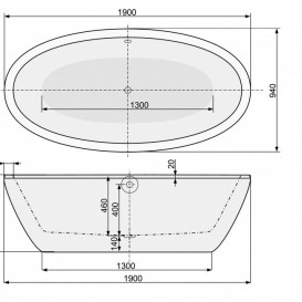 Ванна акрилова овальна PoolSpa колекція Vanity190х95 з донним клапаном та слив-переливом білий PWKPL10ZP0C0000