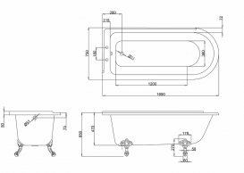 Ванна акрилова пристінна Burlington Hampton правобічна 169x75 см білий E14