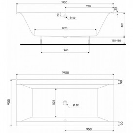 Ванна акриловая прямоугольная Kolo Clarissa 190х90 белая XWP2690000