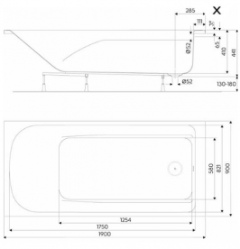 Ванна акриловая прямоугольная Kolo Comfort Plus 190х90х44 с ножками XWP1491000 