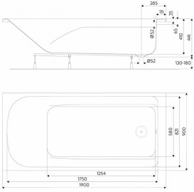 Ванна акриловая прямоугольная Kolo Comfort Plus 190х90х44 с ножками XWP1490000