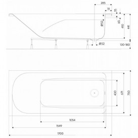 Ванна акриловая прямоугольная Kolo Comfort Plus 170х75х44 с ножками XWP1470000