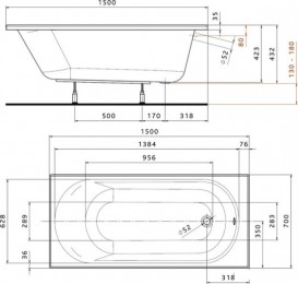 Ванна акриловая прямоугольная Kolo коллекция Opal Plus 150х70х43.2 XWP135000N
