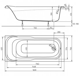 Ванна акриловая прямоугольная Kolo Sensa 160х70х39 белая XWP356000N