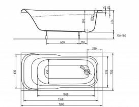 Ванна акрилова прямокутна Kolo Sensa 150х70х39 біла XWP355000N