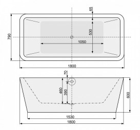 Ванна акриловая прямоугольная PoolSpa коллекция Allure 180х80 с донным клапаном и слив-переливом белый PWKPN10ZP0C0000
