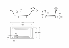Ванна акриловая прямоугольная Roca Vythos 170х80 с ножками белая A247701000