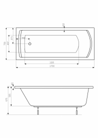 Ванна акриловая прямоугольная Roca Linea XL 170x75 см с ножками белый A24T050000