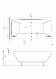 Ванна акриловая прямоугольная Roca Vita 180x90 см с ножками белый A24T082000