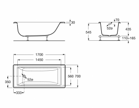 Ванна акриловая прямоугольная Roca Vythos 170х70 с ножками белая A247844000