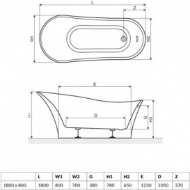Ванна акрилова Radaway Creta 180x80 см окремостояча білий WA1-43-180x080U