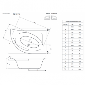 Ванна акриловая Radaway Mistra 150х100 см левая с ножками белый WA1-07-150x100LS
