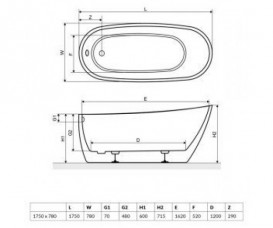 Ванна акрилова Radaway Nikia 175х78 см окремостояча білий WA1-41-175x078U-B