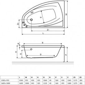 Ванна акрилова Radaway Rineia 150x95,5 см кутова ліва білий WA1-31-150x095LS
