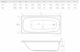 Ванна акриловая Radaway Tesalia 170x75 см с ножками белый WA1-06-170x075US
