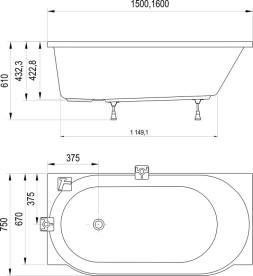 Ванна акриловая Ravak ARC 150x75 см правосторонняя белый CE71000000