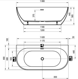 Ванна акриловая Ravak Freedom Wall 166x80 см белый XC00100045