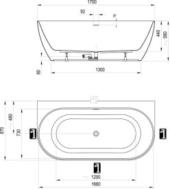 Ванна акриловая Ravak Freedom Wall Tec 170x87 см белый/синий CE31400000