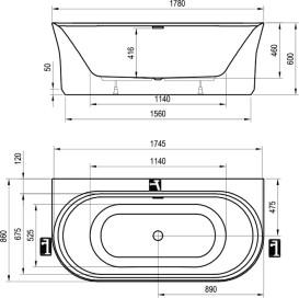 Ванна акриловая Ravak Ypsilon Wall 178x86 см белый/Grey Green XC00100064