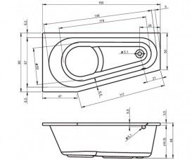 Ванна акриловая Riho Delta асимметричная 160x80 правая белый BB8200500000000