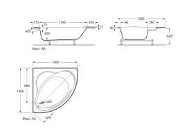 Ванна акрилова симетрична кутова Roca Bali 130х130 біла A248070000