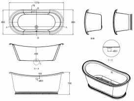 Ванна акрилова свободностоящая Burlington Boat / Admiral 177.5x88.5 см білий T6C