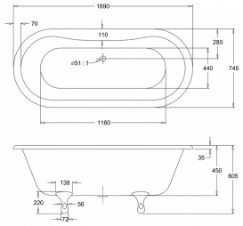 Ванна акриловая свободностоящая Burlington Windsor 169x74.5 см белый E3