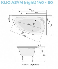 	Ванна акриловая угловая PoolSpa коллекция Klio Asym 140х80 R правая с ножками белый PWAA510ZN000000