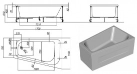 Ванна акриловая угловая асимметричная встраиваемая Kolpa-San Beatrice L 170x110 см белый 771040