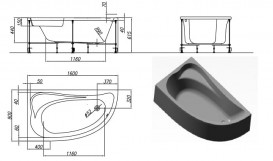 Ванна акрилова кутова асиметрична вбудована Kolpa-San Calando 160х90 см білий 570760