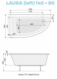 Ванна акриловая угловая PoolSpa коллекция Laura 140х80 L левая с ножками белый PWANH10ZN000000