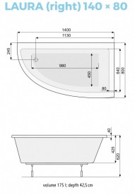 Ванна акриловая угловая PoolSpa коллекция Laura 140х80 R правая с ножками белый PWANK10ZN000000