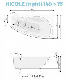 Ванна акрилова кутова PoolSpa колекція Nicole 140х75 R права з ніжками білий PWAOB10ZN000000