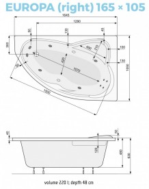 Ванна акрилова кутова PoolSpa колекція Europa 165х105 R права з рамою білий PWA4610ZS000000