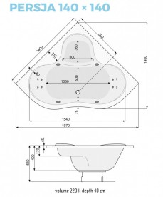 Ванна акриловая угловая PoolSpa коллекция Persja 140×140 с ножками белый PWSE310ZN000000