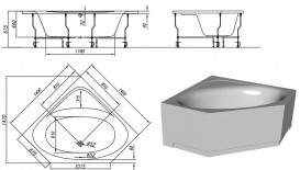 Ванна акрилова кутова вбудована Kolpa-San Evelin 140х140 см білий 570400