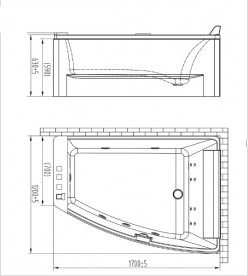 Ванна акриловая Volle правая с гидро- и аэромассажем 170х120 л белый 12-88-100 R*