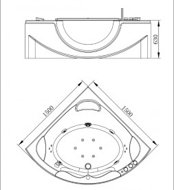 Ванна акриловая Volle угловая гидромассажная 150х150 см белый 12-88-103А